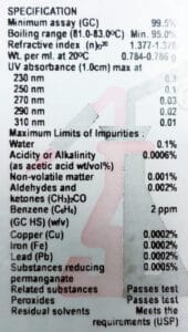 IsoPropyl Alcohol (IPA) Specifications | NeuroStores by Neuro Technology Middle East Fze